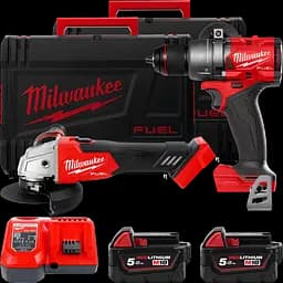 Набір акумуляторних інструментів Milwaukee M18FPP2E3-502X (ударний дриль M18 FPD3, кутова шліфувальна машина M18 FSAG125X, 2 аку