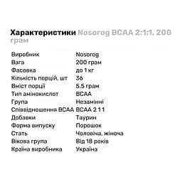 Амінокислота BCAA Nosorog BCAA 2:1:1, 200 грам - Без смаку - мініатюра 2