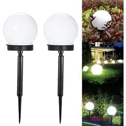 Світильники OldBro садові на сонячній батареї біла пластикова куля 10 см 2 шт