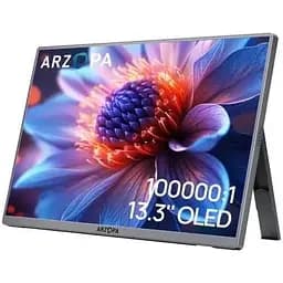 Монітор 13.3" Arzopa A3C Pro, Black, OLED, 1920x1080, 16:9, 1 мс, 60 Гц, 400 кд/м², 100 000:1, 178°/178°, 2хType-C, mini-HDMI, 2х1 Вт