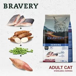 Сухий корм для стерилізованих котів Bravery Herring Adult Cat Sterilized з оселедцем 600 г - мініатюра 3