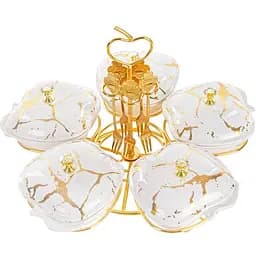 Менажниця Lefard з вилочками на металевій підставці 33 см біла з золотим (926-003)