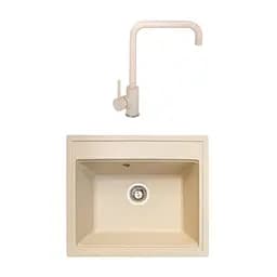 Гранітна мийка з краном квадратна WIZ № 9 570х510 мм (Бежева)