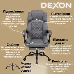 Крісло комп'ютерне DEXON ELITE з тканини з підставкою для ніг Cірий - мініатюра 3