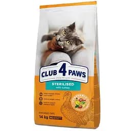 Сухой корм с индейкой для взрослых стерилизованных котов Club 4 Paws Premium 14 кг