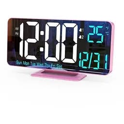 KOSUMOSU Розовые цифровые часы 6,7-дюймовый двойной будильник с функцией затемнения/12/24-часовой дисплей/Секунд/Дата/День