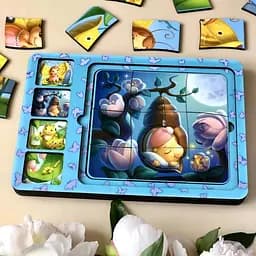 Дерев'яна настільна гра "Етапи розвитку метелика" сортер-пазл Ubumblebees 16х23х1 см igr0001542 - мініатюра 4