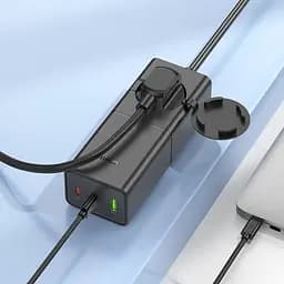 Мережевий зарядний пристрій подовжувач Hoco NS4 USB/2 Type-C PD 65W чорний - мініатюра 7