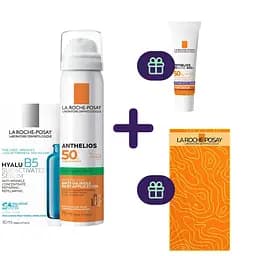 Набір La Roche-Posay: сонцезахисний спрей для обличчя Anthelios XL SPF 50+ 75 мл + сироватка для корекції зморшок Гіалу Б5 30 мл + сонцезахисний флюїд високий рівень захисту від UVB та UVA SPF50+ 3 мл + рушник з мікрофібри Anthelios 2024 у чохлі