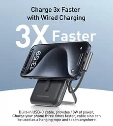 УМБ Choetech Magnetic Wireless 10000mAh 20W PD USB-C In/Out,Qi-15W,build-in cabel Black - мініатюра 5