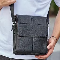Чоловіча сумка шкіряна планшет 21х24х6, барсетка на одне плече Tiding Bag M1254A чорна 60