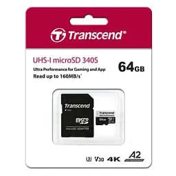 Карта пам'яті Transcend 64GB microSDXC class 10 UHS-I U3 A2 (TS64GUSD340S) - мініатюра 3