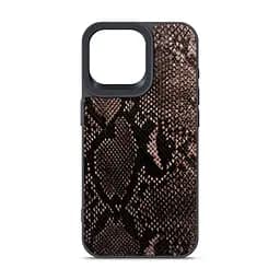 Кожаный чехол для Apple iPhone 15 Pro Max, Harder Genuine Snake, черный, термополіуретан ТПУ + экокожа с имитацией змеиной кожи, панель, защита корпуса, противоударный, микрофибра, рамка вокру камеры, защита всего корпуса, (ARM76786)