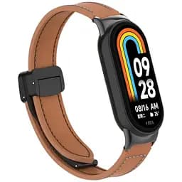 Ремінець для фітнес-браслета Grand змінний браслет шкіряний для Xiaomi Band 8 з магнітною застібкою коричневий