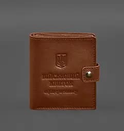 Кожаная обложка-портмоне для военного билета офицера запаса (широкий документ) Светло-коричневый