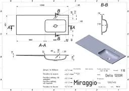 Умивальник Miraggio DELLA 1200 R (0000912) Miramarble, Глянцевий, Накладний/Врізний/Над пральною машиною, Білий - мініатюра 2
