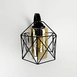 Металеве бра в стилі Лофт у чорному корпусі 28х17 см з янтарним плафоном Арт. 8180/1W BK+AM Line F