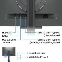 TFT 28.2" BenQ RD280UA, IPS, 3840x2560, 3:2, USB-C, HDMI, DP, HAS, ерго стійка, кол., металік-сірий - мініатюра 12