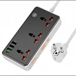 Подовжувач мережевий зарядний HOCO AC8A, 3 розетки, 3 USB та Type-C, кабель 1.5 м, швидка зарядка 30 Вт - мініатюра 2