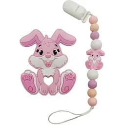 Прорезыватель для зубов Bambi Зайка WD210921 с силиконовыми бусами розовый
