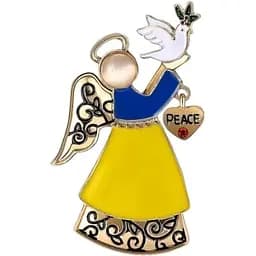 Брошь Ангел и голубь мира брошь-булавка символ Украины желто-голубая