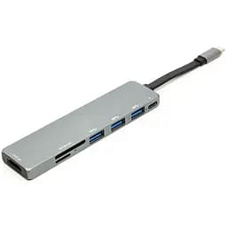 Перехідник PowerPlant USB 3.1 Type-C - USB Hub, HDXiaomi, Card Reader (SD, Xiaomicro SD)