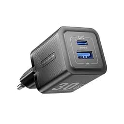 Мережевий зарядний пристрій Vention 2-Port USB (C + A) GaN Charger (30W/30W) EU-Plug чорний