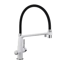 Смеситель для кухни на две воды Gappo G4398-9 с гибким изливом белый/черный матовый