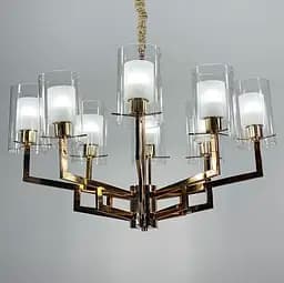 Современный подсвечник в золотом корпусе с двойными плафонами Line.F Количество ламп 8