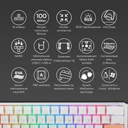 Клавіатура Ducky One 3 Mini Cherry MX Speed Silver RGB White [DKON2161ST-PUAPXPWWWSC1] UA  [125720] - мініатюра 10