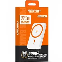 Портативний ЗП Power Bank Amaya W17 15W+PD22.5W з БЗП 5000 mAh White - мініатюра 2
