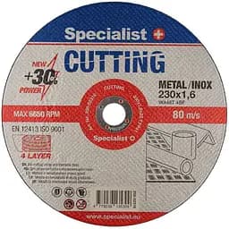 Диск абразивный отрезной по металлу/нержавеющей стали Specialist+ Cutting 230x1.6x22 мм (250-02316)