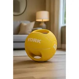 М'яч медбол York Fitness із двома ручками 4кг жовтий - мініатюра 2