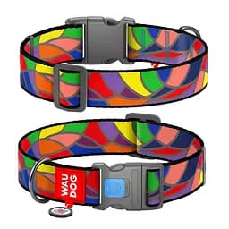 Ошейник для собак нейлоновый Waudog Nylon с QR-паспортом "Витраж" пластиковый фастекс XXL Ш 35 мм Д 46-70 см