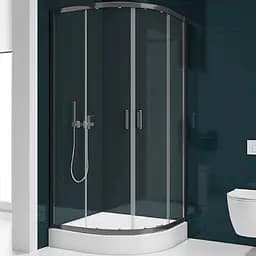 Душова кабіна New Trendy Suvia 90x90 см напівкругла розсувна прозоре скло на дрібному піддоні black ZS-0010, прозорий, чорний