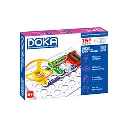 Конструктор електронний DOKA "ПЕРШІ КРОКИ В ЕЛЕКТРОНІЦІ" (Набір А 15 схем)