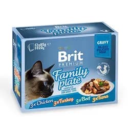 Вологий корм Brit Premium Cat Family Plate Gravy pouches 1020 г для кішок асорті з 4 смаків