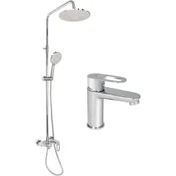 Душова система з виливом Lidz Latwa 1030 + змішувач для умивальника Lidz Latwa 001 Chrome, Хром