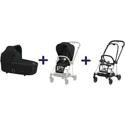 Люлька Cybex Mios Lux Deep Black + Текстиль для прогулянкового блоку Cybex Mios Deep Black + Шасси для коляски Cybex Mios LS RBA Chrome Black