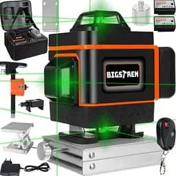 Лазерний рівень 4D Bigstren 18763 (16 ліній), зелений промінь 360°, самовирівнювальний нівелір із пультом та кейсом