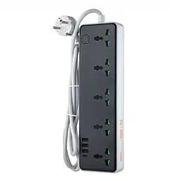 Мережевий зарядний пристрій подовжувач Hoco AC13A 3 USB/Type-C 5 розеток 1m Чорний - мініатюра 2