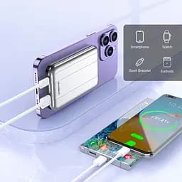 Універсальна мобільна батарея Choetech Magnetic Wireless 5000mAh 10W USB-A,USB-C In/Out B655 mini silver (6932112104779) - мініатюра 4
