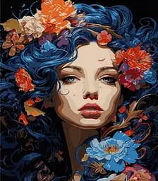 Набір для розпису по номерах Дівчина з квітами у волоссі, Strateg, на чорному фоні, 40x50 см, AH1116