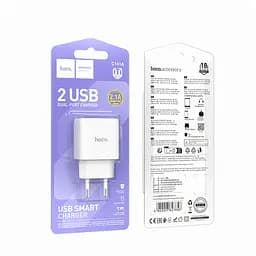 МЗП Hoco C141A Smart dual-port charger(EU) White - мініатюра 2