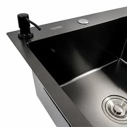 Кухонна мийка СМ 78x50 L PVD чорна Platinum Handmade (круглий сифон 3.0/0.8), Чорний - мініатюра 7