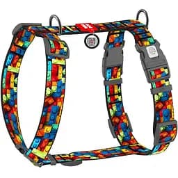 Шлейка для собак Waudog Nylon анатомическая H-образная с QR-паспортом, рисунок "Блоки", пластиковый фастекс, XL