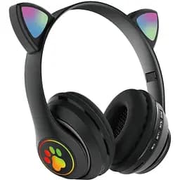 Беспроводные Bluetooth наушники кошачьи ушки CAT STN-28 с микрофоном и LED RGB подсветкой черные