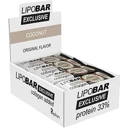 Блок батончиків LipoBar Exclusive Protein Bar, 20*50 грам збагачений біоактивним колагеном Peptan - Кокос