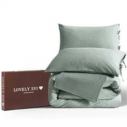 Комплект постільної білизни Lovely Svi варена бавовна (120 г/м2) Євро в клітинку Зелений