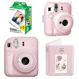 Набір камера Fujifilm Instax Mini 12, Фотопапір 20шт, Прозорий чохол, Фотоальбом 64 фото Рожевий